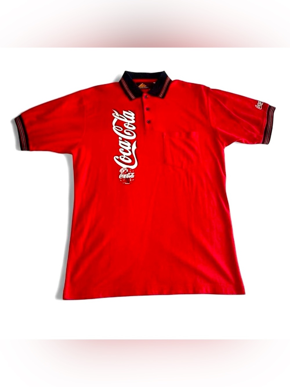 Vintage 90s Coca Cola Red Polo with Black-Trim Collar / 90s Coke